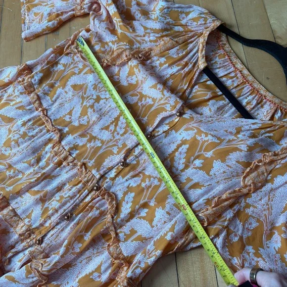 Anthropologie Sz M Mia Bohemian Semi Sheer Printed Flutter Sleeves Blouse Tunic - Picture 8 of 11